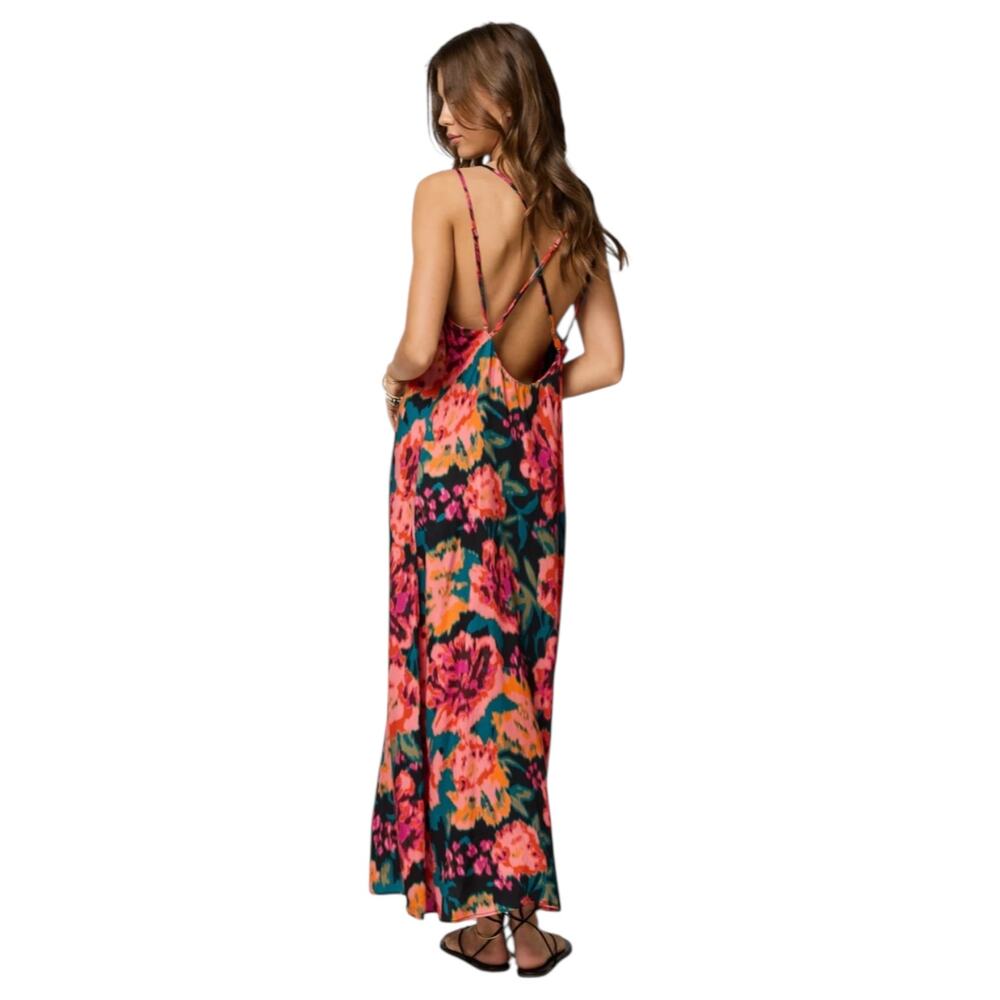 Stillwater Double Strap Slip Dress Medium Vibrant Floral Boho Maxi - Picture 2 of 8